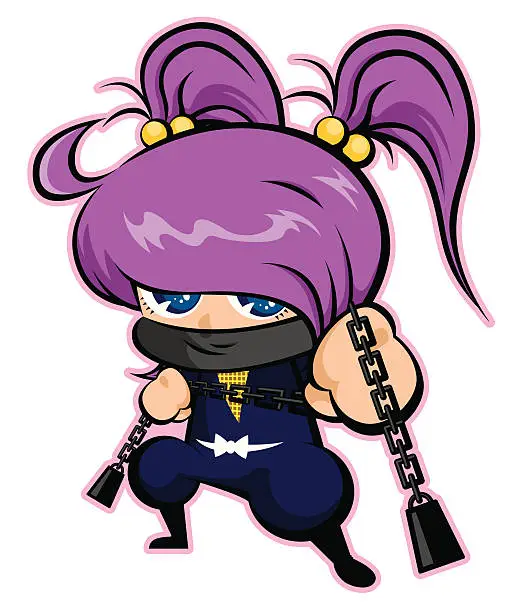 Vector illustration of ninja girl chain