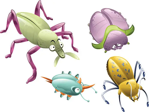 Vector illustration of Four colorful and really ugly beetles (vector)