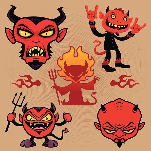 Cartoon Devil Collection A collection of vector cartoon devil characters in various styles. High-resolution PSD and JPG files included along with Illustrator AI and EPS files. Each devil is on his own layer. cartoon of the devils pitch fork stock illustrations