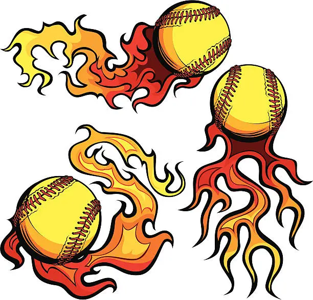 Vector illustration of Flaming Softballs with Flames Vector Images