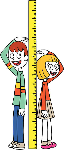Height measure two kids measuring height boy height measure stock illustrations