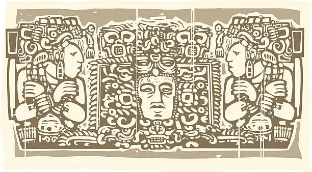 Vector illustration of Maya Triptych Woodblock B
