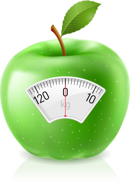 zielone jabłko - dieting weight scale carbohydrate apple stock illustrations
