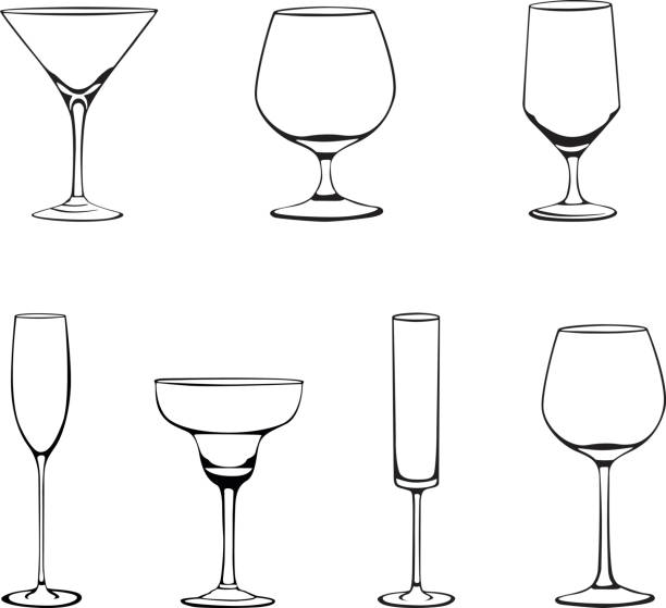 ilustrações, clipart, desenhos animados e ícones de diferentes copos da de vidro - brandy snifter