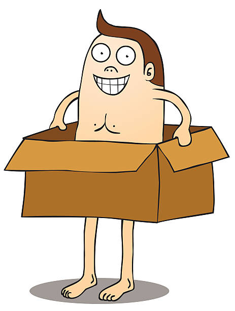 ilustraciones, imágenes clip art, dibujos animados e iconos de stock de hombre en caja - covered nudity