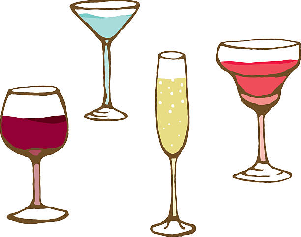 illustrations, cliparts, dessins animés et icônes de croquis modèle de vins, champagne et cocktails - martini glass illustrations