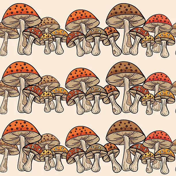 Vector illustration of Repeating Mushroom Line Pattern