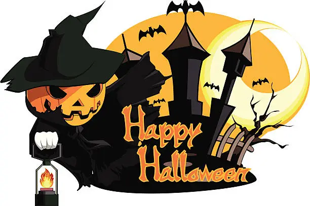 Vector illustration of Happy Halloween with jack