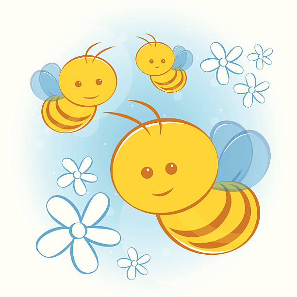Three Bees vector art illustration