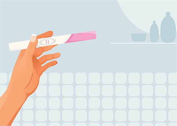 Pregnancy test Woman's hand holding a positive pregnancy test family planning stock illustrations