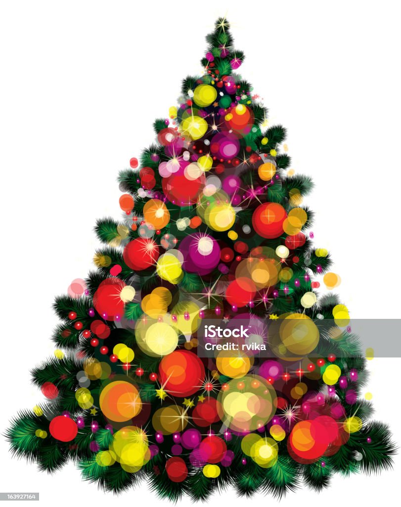 Vector of colorful lights Christmas tree. "Background is my creative handdrawing and you can use it for Christmas design and etc, made in vector, Adobe Illustrator 10 EPS file, transparency effects used in file." Celebration Event stock vector