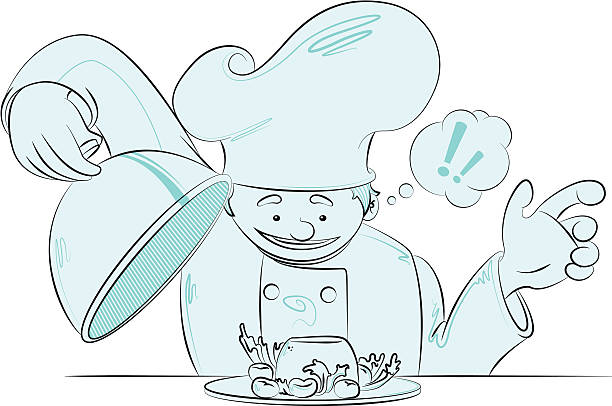 Chef looking at his food vector art illustration
