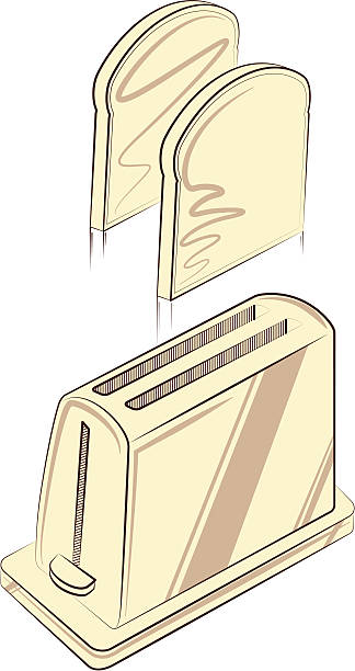 Toaster with two jumping toasts vector art illustration