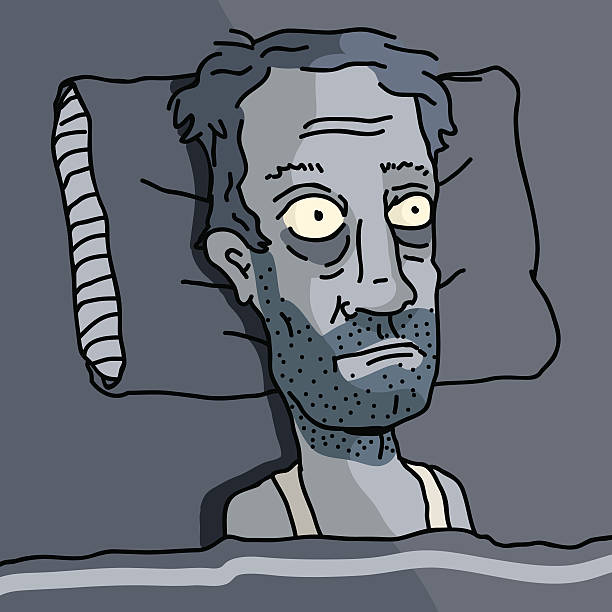 Insomnia man looking like a zombie lying in bed vector art illustration