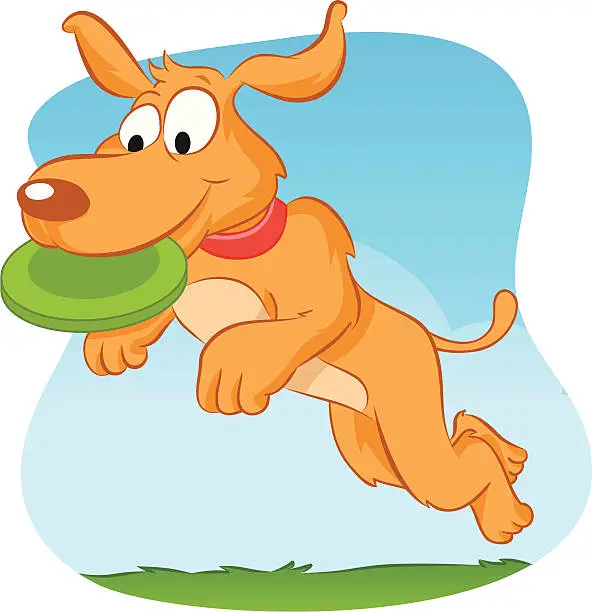Vector illustration of Dog catching frisbee