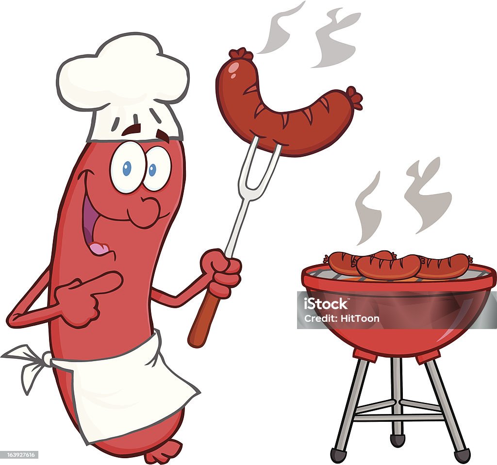 Sausage Chef With A Barbecue Cartoon Character Sausage Chef With A Barbecue Barbecue - Meal stock vector