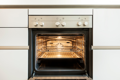 modern kitchen, inside of the oven, open