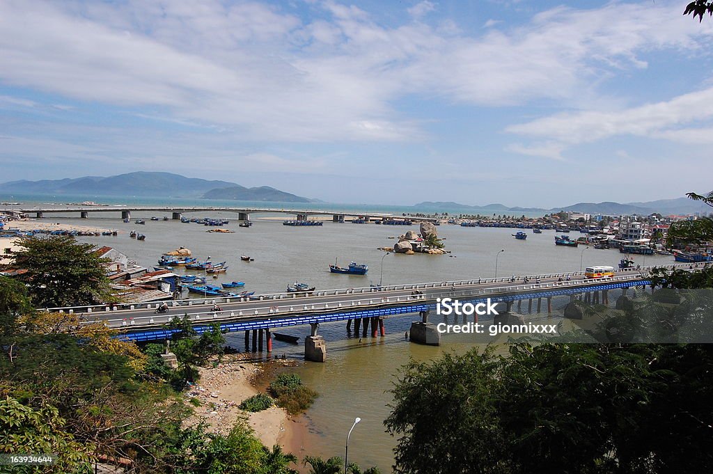 Nha Trang bay, Vietnam View of Xom Bong bridge and Song Cai river (Nha Trang river) estuary. Bay of Water Stock Photo