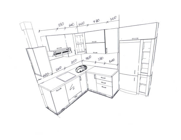 istock Sketch, drawing of furniture for the kitchen with dimensions 1639361720