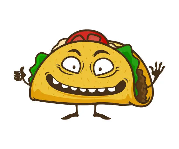 Vector illustration of Taco character mascot. Funny cartoon taco
