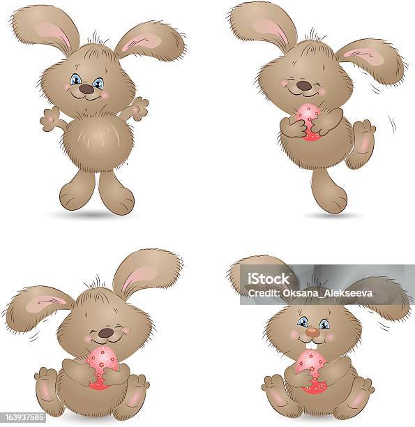 Мультяшный Счастливый Кролик Для Пасхи Карты — стоковая векторная графика и другие изображения на тему Векторная графика - Векторная графика, Веселье, Весна