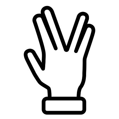 Four fingers gesture line icon, gestures concept, Vulcan salute hand sign on white background, Hand with four fingers up icon in outline for mobile web design. Vector graphics