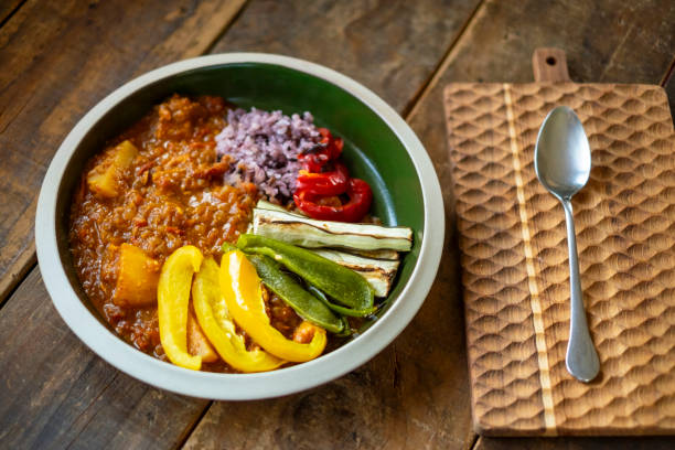 istock Indian curry rice with grilled vegetables. 1639380627