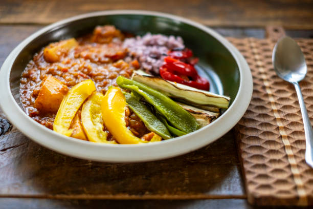 istock Indian curry rice with grilled vegetables. 1639380631