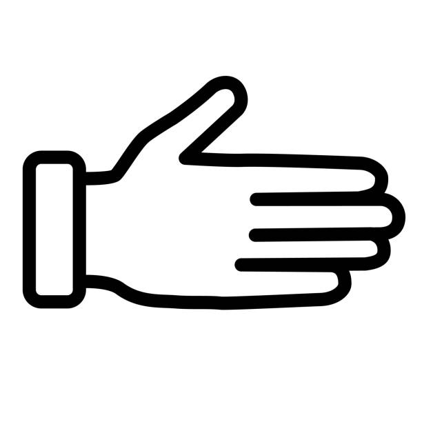 ikona linii dłoni, koncepcja gestów, znak gestu powitalnego na białym tle, ludzka męska ręka z otwartą ikoną dłoni w stylu konturu mobilnej koncepcji projektowania stron internetowych. grafika wektorowa. - siły pokojowe stock illustrations