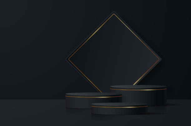 istock Dark podium with gold for the presentation of your product. 1639385330