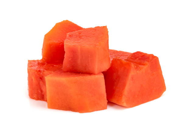 istock Ripe papaya slice isolated on white background 1639388488