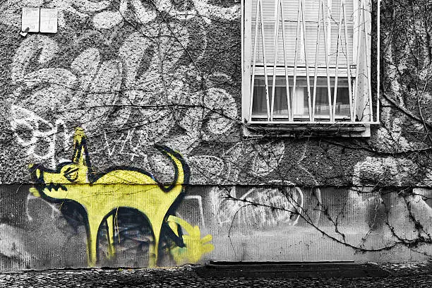 Graffito Dog on House Facade in Berlin, Germany