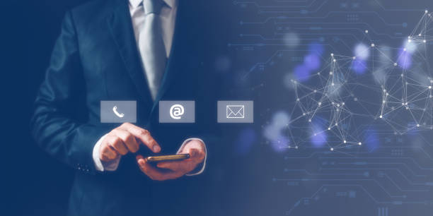 istock Businessman using smartphone  searching web, browsing information, contact, having workplace at home. concept Contact us or Customer support hotline people connect 1639403314
