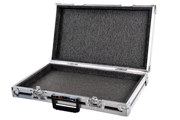 istock hard case Metallic rivets from a road bag, white background hard suitcase equipment box, protective carrying case 1639410305