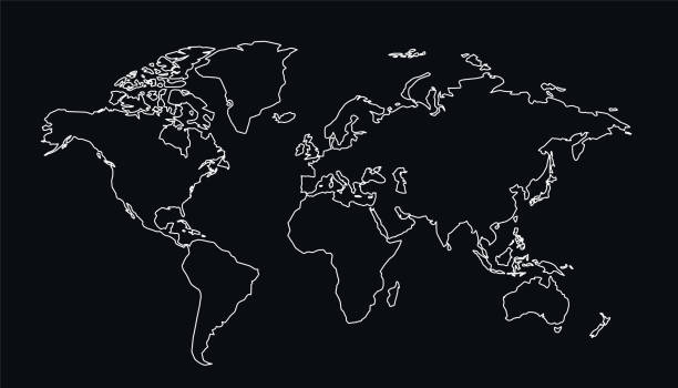 ilustrações de stock, clip art, desenhos animados e ícones de worldwide global map outline on black background - east antarctica