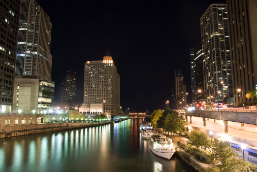 Chicago river in the night