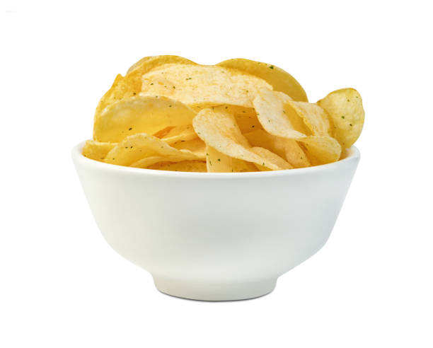 istock potato chips in bowl isolated on white background ,include clipping path 1639431168