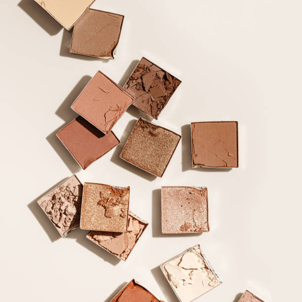 istock Beauty product neutral color eyeshadows for makeup, beige monochrome pattern on light background, flat lay with nude colors swatches eyeshade, cosmetic texture, beige color palette, top view pattern 1639433455