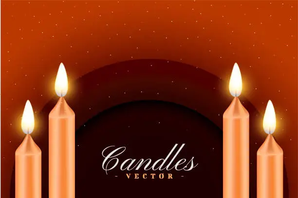 Vector illustration of 3d realistic burning party candle with fire flame background