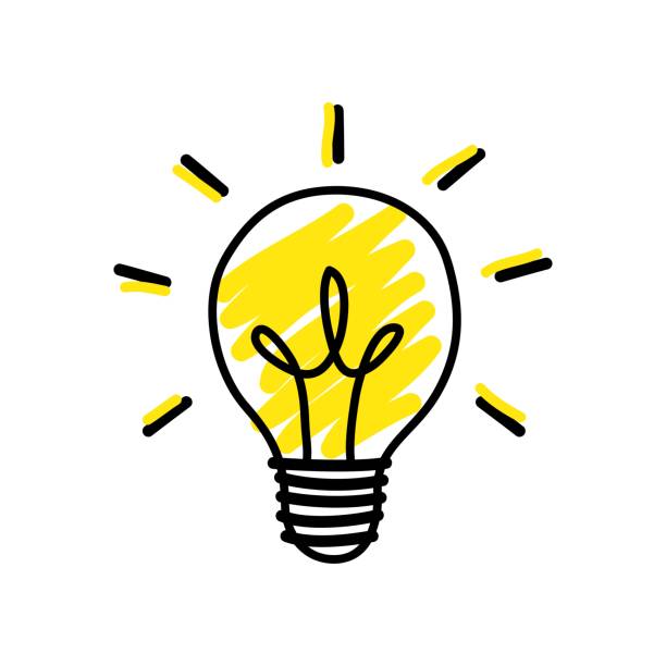 illustrations, cliparts, dessins animés et icônes de doodle ampoule idée de lumière pour l’icône. symbole d’idée, de créativité, d’innovation, d’inspiration. illustration vectorielle - ampoule électrique