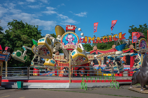 Odessa, Ukraine 26.06.2023. Luna park in the Shevchenko Park of Odessa, Ukraine, on a sunny summer day