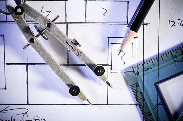 elaboração - drafting ruler architecture blueprint imagens e fotografias de stock