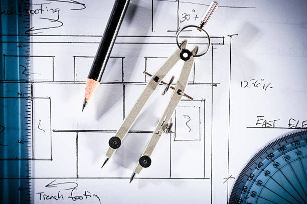 la redacción - drafting ruler architecture blueprint fotografías e imágenes de stock