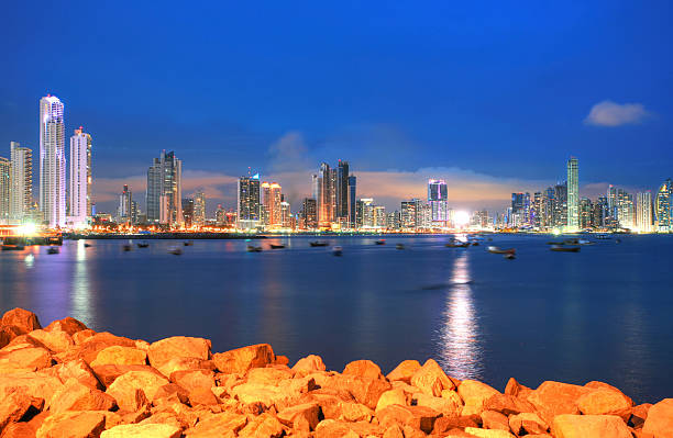 istock Panama city center skyline and Bay 163952506