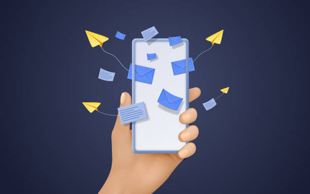 istock Mobile phone in hand with mail application. The concept of sending mail and messages. 1639591385