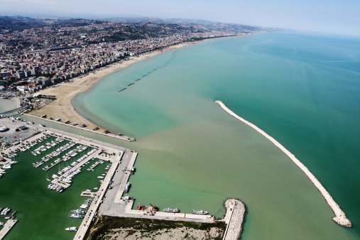 Aerial view of the city of Pescara, on the Adriatic Sea in Abruzzo (Italy).