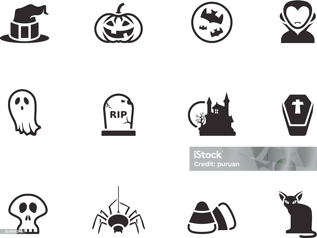 BW ícones-Halloween - Vetor de Assustador royalty-free