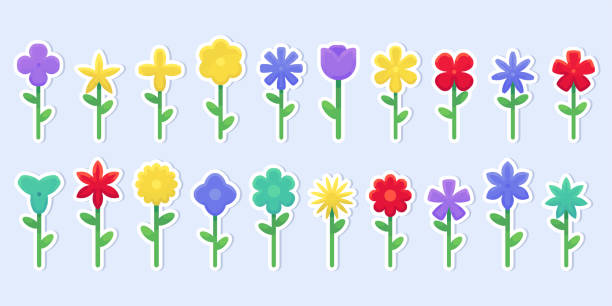 istock Set of vector illustrations of cute flower stickers 1639620394