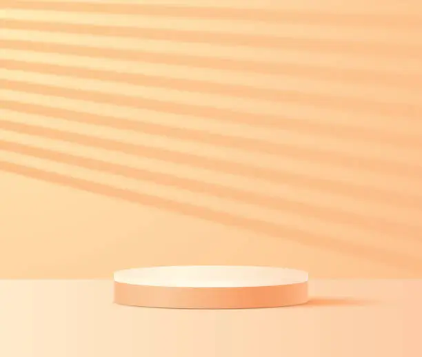 Vector illustration of Color platform podium on yellow-orange background with shadow.