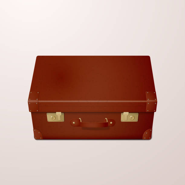 白い背景に隔離されたリアルな古いスーツケース。 - briefcase luggage brown black点のイラスト素材／クリップアート素材／マンガ素材／アイコン素材